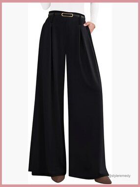 Wide Leg Polyester Palazzo Pants High Waisted Elastic Work Trousers